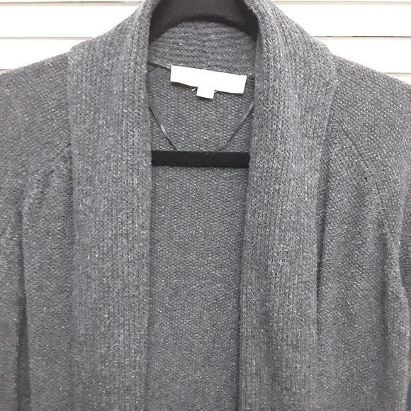 Loft Shawl Collar Dark Gray Open Cardigan w/ Pockets XXS - Picture 3 of 4